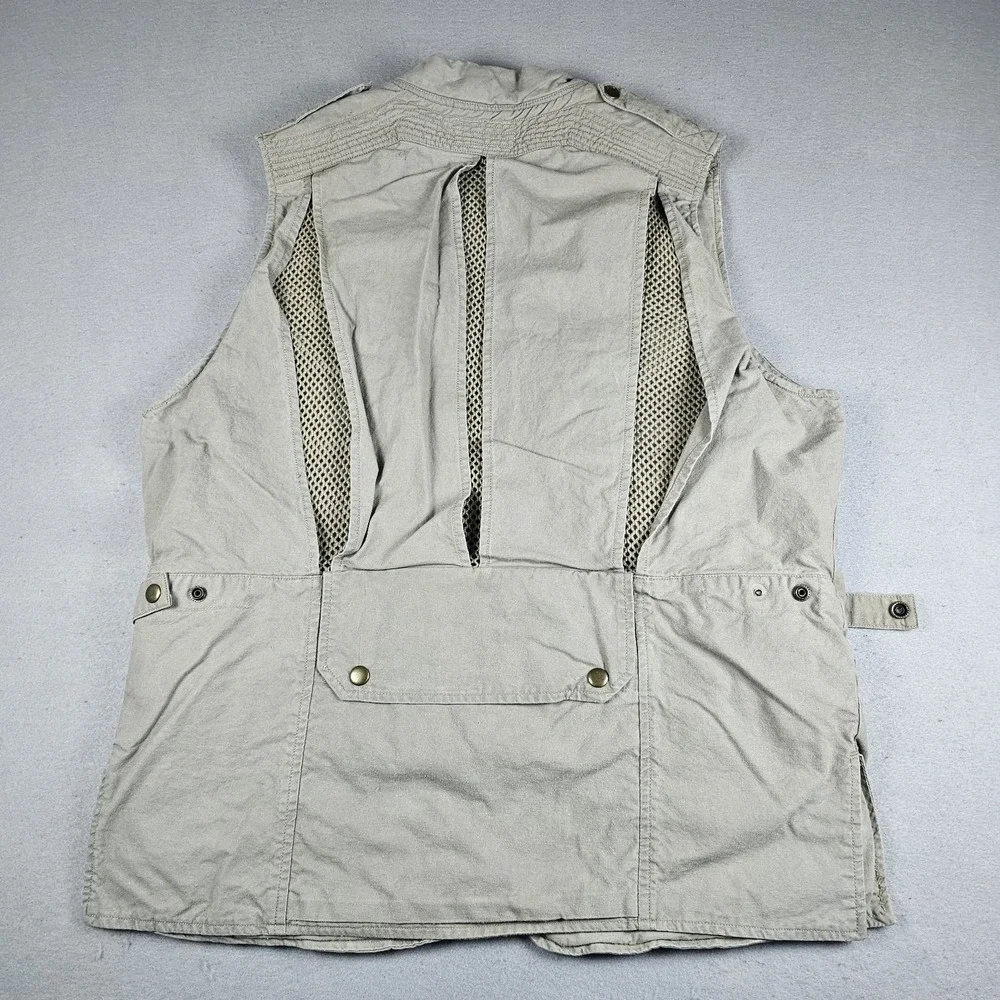 Vintage Banana Republic Safari Travel Vest Mens Medium Beige Tan Hiking Fishing
